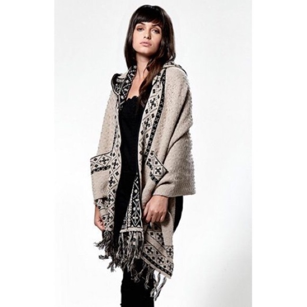 Kendell and Kylie Fringe Trim Hooded Poncho
